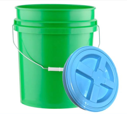 5 Gallon Food Grade Plastic Bucket with Air Tight Screw on Lid Made in USA Container (Green Bucket with Aqua Lid) - color: Green Bucket With Aqua Lid