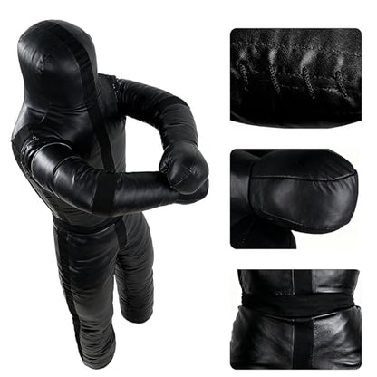 Luwint Unfilled Grappling Dummy - 6ft Leather Wrestling Dummy for MMA, BJJ, Jiu Jitsu & Martial Arts Training, Fillable Combat Practice Dummy with Arms & Legs