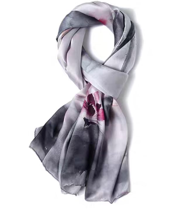 ANDANTINO 100% Silk Long Scarf-Women Large Oblong Shawls with Gift Packed - color: Ink Painting-lotus