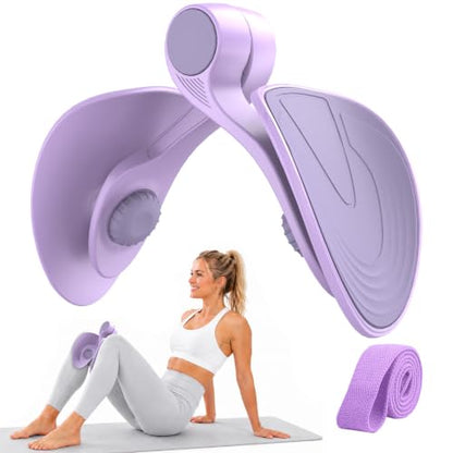Pelvic Floor Exercise Device with 35 lb Resistance, Kegel and Inner Thigh Muscle Trainer, Home Workout Equipment for Postpartum Recovery, Women & Men, with Band - color: Purple