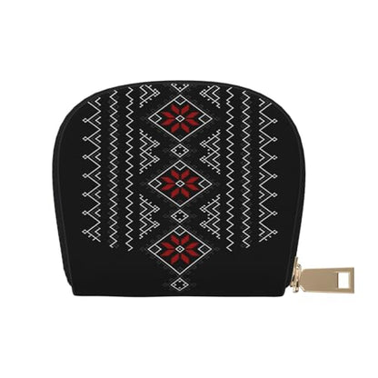 Geometric Pattern RFID Blocking Semi Circle Card Holder PU Leather Zipper Wallet Pouch Keychain Bag for Women Men, Slim Small Credit Card Case Organizer with 12 Slots - color: Geometric Pattern