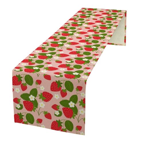 Strawberry Table Runner,Watercolor Pink Spring Summer Fruit Decoration for Home Party Kitchen Dining Room Holiday Party 13x36 Inch - color: Fruit-2, size: 13x36 Inch