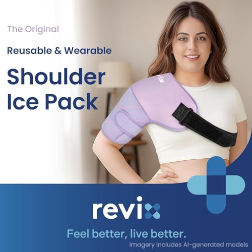REVIX Large Shoulder Ice Pack Wrap, Ice Shoulder Brace for Rotator Cuff and Arm, Reusable Gel Cold Therapy Wrap for Discomfort Relief & Muscle Relaxation, Easy to Wear & Remove, Purple - size: Large, style: Purple, 1 Gel Pack+1 Shoulder Brace