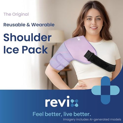 REVIX Large Shoulder Ice Pack Wrap, Ice Shoulder Brace for Rotator Cuff and Arm, Reusable Gel Cold Therapy Wrap for Discomfort Relief & Muscle Relaxation, Easy to Wear & Remove, Purple - size: Large, style: Purple, 1 Gel Pack+1 Shoulder Brace