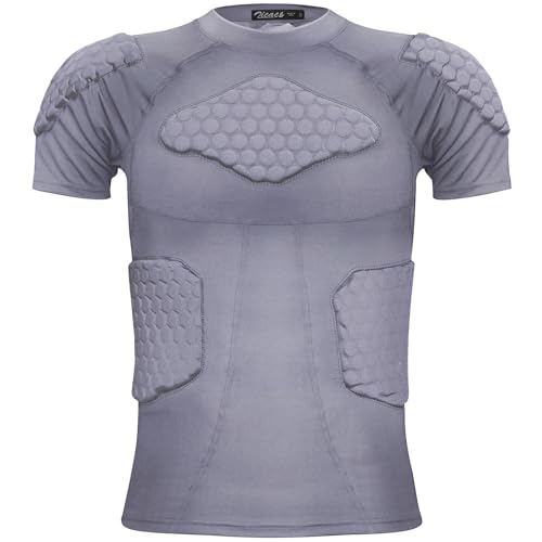 Zicac Men's Sports Shock Rash Guard Compression Padded Shirt Soccer Basketball Protective Gear Chest Rib Guards - color: Grey Padded Shirt, size: Large