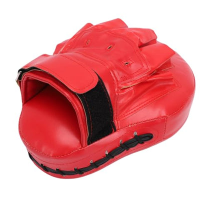 Keenso Boxing Punching Mitt, PU Curved Boxing Pad with Adjustable Strap, Hand Pad for Taekwondo Muay Thai Training, Adults Kids All Skill Levels - color: Red