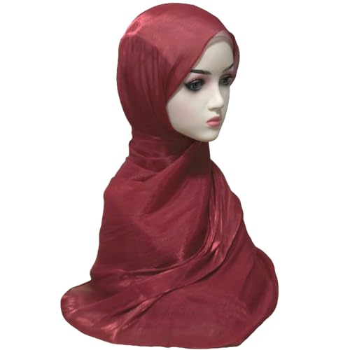 Women Premium Hijab Head Scarf Lightweight Shimmer Scarves Crepe Wedding Shawls and Wraps for Evening Dresses Shiny - color: Deep Red