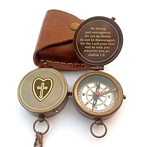Be Strong and Courageous Engraved Compass, Confirmation Gift Compass, Baptism Gifts Joshua 1:9 - GOD Compass Religious Gifts Compa Antique Bron e