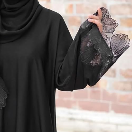 Prayer Clothes for Muslim Women Long Sleeve One-Piece Islamic Prayer Dress O Neck Slim Fit Islamic Evening Gown - color: Black, size: Small