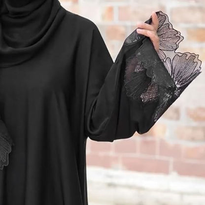 Prayer Clothes for Muslim Women Long Sleeve One-Piece Islamic Prayer Dress O Neck Slim Fit Islamic Evening Gown - color: Black, size: Small
