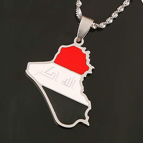 Stainless Steel Republic of Iraq Map Pendant Necklace Gold Color Allah Name Pendant Allah Heart Jewelry - color: silver