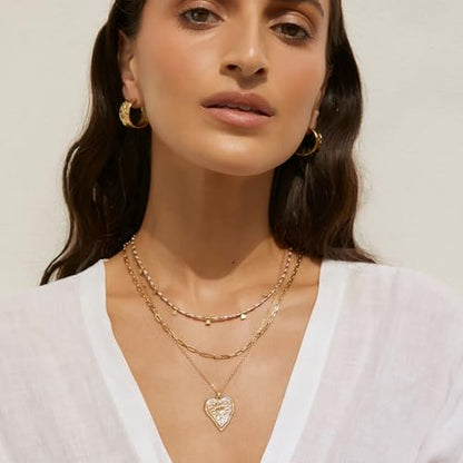 POTESSA 18K Gold Plated Pendant Necklace Medallion Coin Heart Y Shaped Chain Toggle Necklace for Women Jewelry - color: Gold Heart Medal