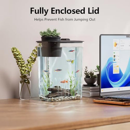 1 Gallon Betta Fish Tank Aquarium Starter Kit with Light and Lid(Black) | Premium Acrylic Aquarium with Light and Lid, Crystal Clear Starter Kit for Betta Fish, Shrimp, Snails and Small Fish - color: Black, size: 1 Gallon