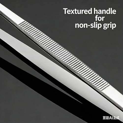 12Inch BBQ Long Forceps Tweezers, Serrated Flat Tips Science Surgical Tongs Jewelers Needle Metal Sewing Sharp Kitchen Cooking Tweezers With Teeth Knurled Handles - color: 2 Parks12in Bbq Tongs W/Hook