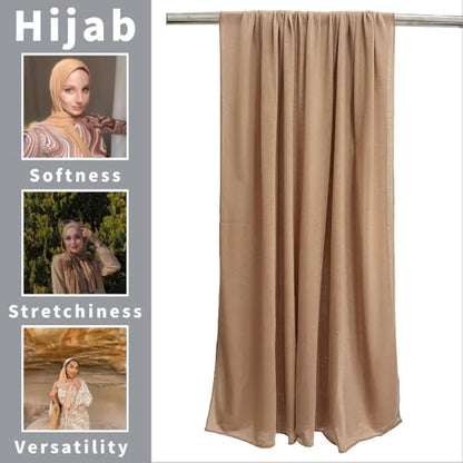 Harewom Muslim Hijab for Women Soft Stretch Headscarf Large Plain Turban Wrap Shawl Head Wrap for Everyday Wear - color: Camel Hijab Headscarf