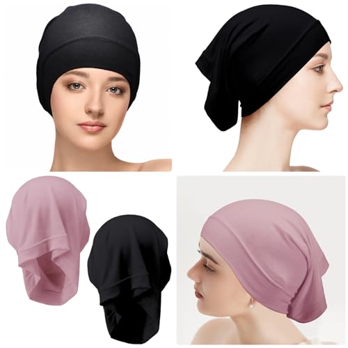 Loopeer 2 Pcs Hijab Undercaps No Slip for Women Islamic Muslim Hijab Cap Scarf for Turban Tube Neck Cover - color: Black, Pink