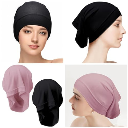 Loopeer 2 Pcs Hijab Undercaps No Slip for Women Islamic Muslim Hijab Cap Scarf for Turban Tube Neck Cover - color: Black, Pink