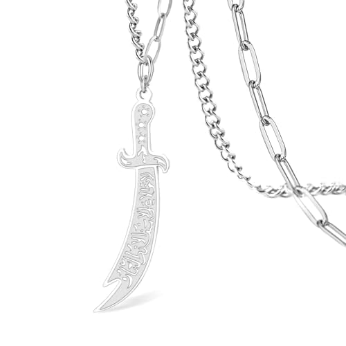 VASSAGO Sword Necklace for Men Women Zulfiqar Sword Necklace Imam Ali Zulfiqar Pendant Arabic Rune Islamic Muslim Jewelry Talisman Amulet Religious Gift - color: Zulfiqar Sword Necklace
