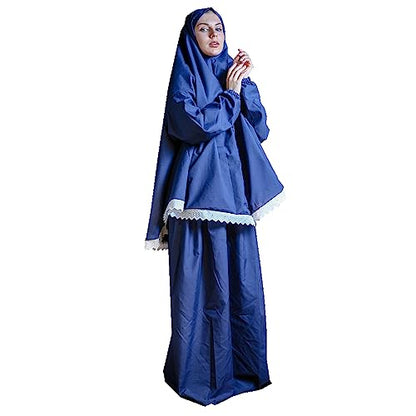 Women's Prayer Dress 2 Pieces Microfiber Solid Color Plus Long Sleeve | One-Size | Hijab Abaya Suit - color: Navy