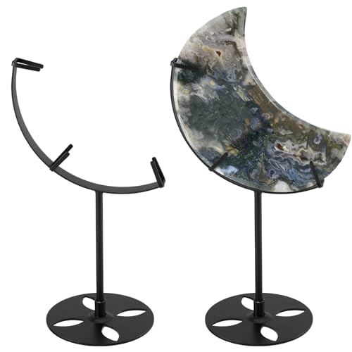 Moxweyeni 2 Pcs Crystal Moon Stand Adjustable Metal Holder, Black - color: Black