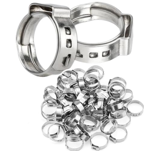 50Pcs 17.8mm-21mm（5/8"）Single Ear Hose Clamp Hose Crimp Clamps Ear Crimp Rings Ear Stepless Hose Clamp Pinch Clamps for Hose Pipe Clamp Tools (5/8inch) - size: 5/8inch