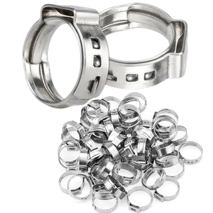 50Pcs 17.8mm-21mm（5/8"）Single Ear Hose Clamp Hose Crimp Clamps Ear Crimp Rings Ear Stepless Hose Clamp Pinch Clamps for Hose Pipe Clamp Tools (5/8inch) - size: 5/8inch