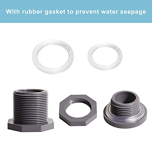 Ququyi 1 Inch PVC Bulkhead Water Tank Connector Adapter Fitting with Plugs Thru-Bulk Pipe Fitting for Rain Barrels, Aquariums, Ponds(Set of 3) - size: 1"-3pcs