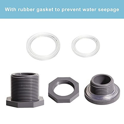 Ququyi 1 Inch PVC Bulkhead Water Tank Connector Adapter Fitting with Plugs Thru-Bulk Pipe Fitting for Rain Barrels, Aquariums, Ponds(Set of 3) - size: 1"-3pcs