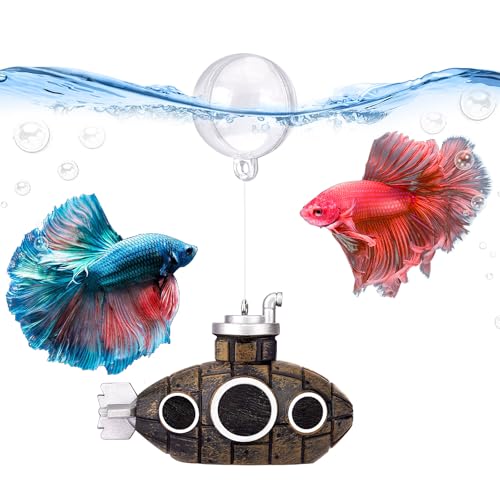 2.1 Inch Mini Floating Submarine Aquarium Decoration | Mini Resin Submarine Ornament with Float Ball and Adjustable Line for Aquariums, Fish Tanks and Terrariums - size: 2.1'' Mini Floating Submarine