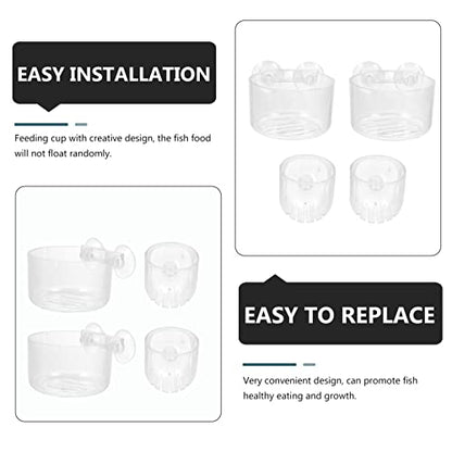 Balacoo Fish Tank Aquarium Accessories 4pcs Acrylic Feeding Cups Fish Feeder Suction Cup Set