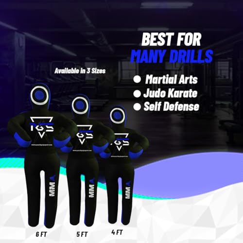 MMA Grappling Dummy Brazilian JIU Jitsu BJJ Punching Bag for Self Defense Wrestling Judo Karate Boxing Throwing Submission Standing Position - UNFILLED - color: Black Blue, size: 6FT / 70"