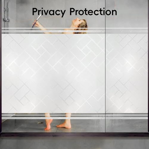 Frosted Glass Window Film Sun Blocking Window Tinting Film for Home, Static Clings Removable Frosting Bathroom Door Window Covering, 23.6 inch x 157.4 inch, White-Grid - size: 23.6 inch x 157.4 inch