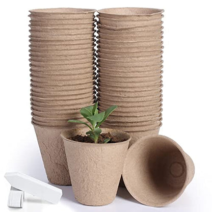 50-Pack 3.15 Inch Peat Pots for Seedling with 50 Pcs Plant Labels,Outdoor Garden Germination Nursery Pots,Biodegradable Seed Starter Pots Kits - style: 50P