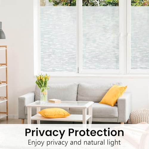 Haton Window Privacy Film, White Stripe Non-Adhesive, 17.5" x 78.7" | Static Cling Removable Frosted Glass Film, Blocks UV & Heat, Anti-glare Privacy Covering for Bathroom & Home Windows - color: White Stripe, size: 17.5" x 78.7"