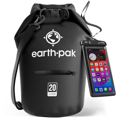 Earth Pak Waterproof Dry Bag with Zippered Pocket - Waterproof Dry Bag Backpack Keeps Gear Dry - color: Black, size: 20L