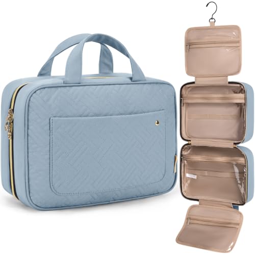 BAGSMART Toiletry Bag Travel Bag with Hanging Hook, Water-resistant Makeup Cosmetic Bag Travel Organizer for Accessories, Shampoo, Full-size Container, Toiletries (Lucent Blue, Medium) - color: Lucent Blue, size: Medium