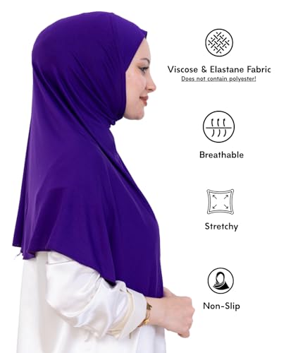 Prien Ready Hijab For Women, One Piece Muslim Instant Turban, Easy To Wear Long Head Scarf, Turkish Islamic Clothes For Abaya - color: Purple
