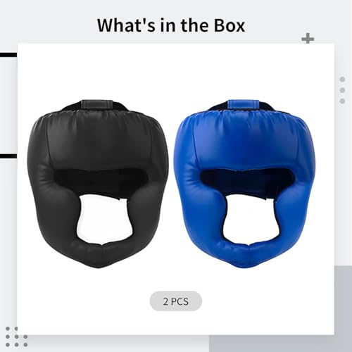 2 Pcs Adjustable Boxing Headgear Set, Monkey Face Headguard for MMA, Kickboxing, Taekwondo, Blue and Black, Fits 22.8 to 26 in Circumference