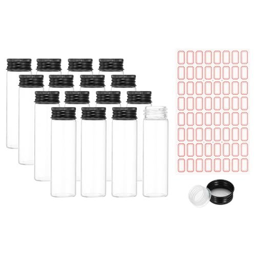 PATIKIL 50ml Test Tubes with Caps, 24Pcs 30x100mm Glass Clear Flat Bottom Test Tube Containers with Plastic Cap for Bead Party Candy Bath Salt Storage Scientific Experiment Plant(Black) - color: Black, size: 30x100mm