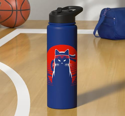 Japanese Cats Lovers And Cool Fighting Ninja Cat Fighter Stainless Steel Insulated Water Bottle - color: Royal Blue