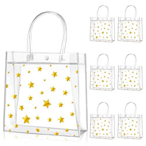 Aliceset 20 Pcs Star Clear PVC Gift Bags with Handles Summer Party 8x8x3.15 - style: Star