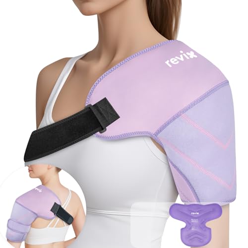 REVIX Shoulder Ice Pack Wrap, Ice Shoulder Brace for Rotator Cuff and Arm, Reusable Gel Cold Therapy Wrap for Discomfort Relief & Muscle Relaxation, Easy to Wear & Remove, Purple - size: Medium, style: Purple, 1 Gel Pack+1 Shoulder Brace