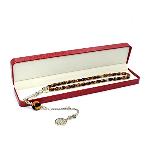 Design Fine Tiger Eye Series Worry/Prayer Beads - 8 mm (33 Beads) in Elegant Barley Cut Style - color: Elegant Barley Cut Series- (33 Beads)