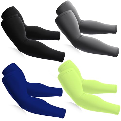BHYTAKI Cooling Compression Arm Sleeves for Men Women,UPF50 UV Sun Protection Sleeves for Work Sport Tattoo Cover Up - color: Black+dark Gray+fluorescenct Green+navy Blue
