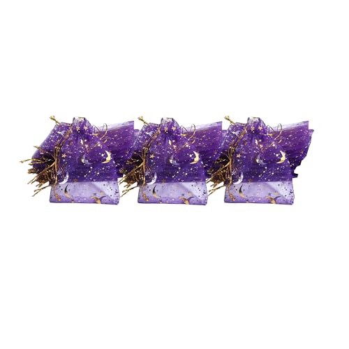 TYPAILYX 60 Pieces Moon Star Organza Jewelry Candy Bags, 3x4inch purple Little Mesh Candy Gift Bags, Organza Favor Gift Pouches with Drawstrings for Weddings Parties and Valentine's Day - color: purple