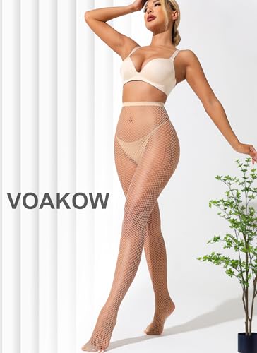 VOAKOW Fishnet Stockings Womens High Waist Fishnet Tights Mesh Stockings For Women - color: Regular Nude S Mesh 2