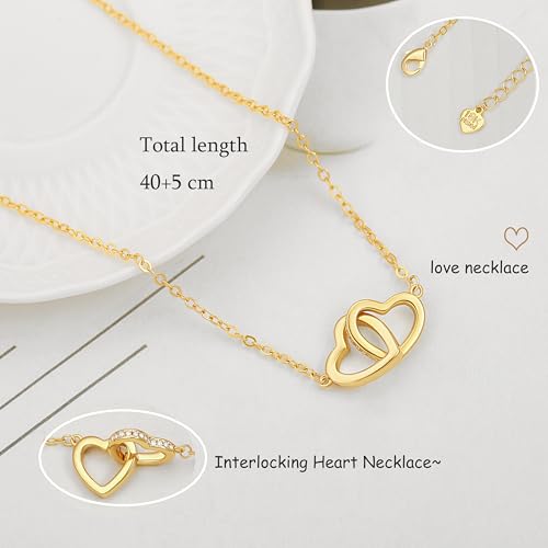 POTESSA 18K Gold Plated Pendant Necklace Medallion Coin Heart Y Shaped Chain Toggle Necklace for Women Jewelry - color: Double Heart