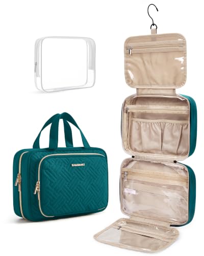 BAGSMART Toiletry Bag Hanging Travel Makeup Organizer with TSA Approved Transparent Cosmetic Bag Makeup Bag for Full Sized Toiletries(Sage Green) - color: Sage Green, size: Medium