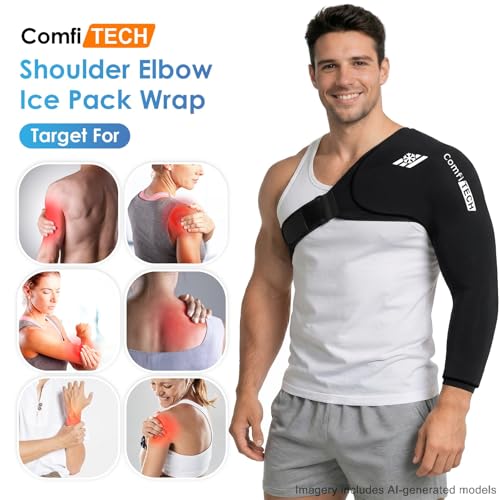 ComfiTECH Reusable Shoulder Arm Ice Pack Wrap for Pitcher & Recovery, XL | Flexible Gel Ice Pack for Shoulder & Elbow & Arm Cooling, Adjustable Arm Cold Sleeve for Throwing Athletes & Muscle Comfort - size: Extra Large, style: Black