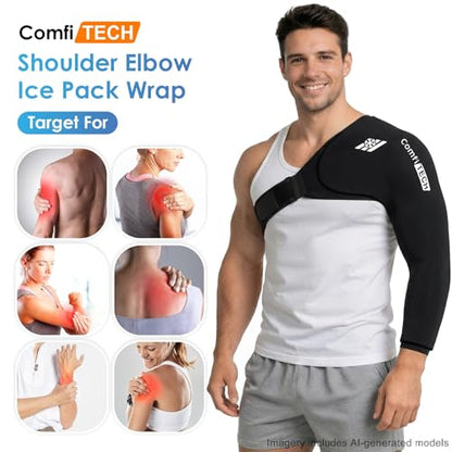 ComfiTECH Reusable Shoulder Arm Ice Pack Wrap for Pitcher & Recovery, XL | Flexible Gel Ice Pack for Shoulder & Elbow & Arm Cooling, Adjustable Arm Cold Sleeve for Throwing Athletes & Muscle Comfort - size: Extra Large, style: Black
